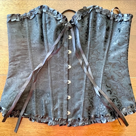 Bustier Corset with Ribbon Detailing, Size 3XL (Adjustable), Black Textured - Picture 1 of 3